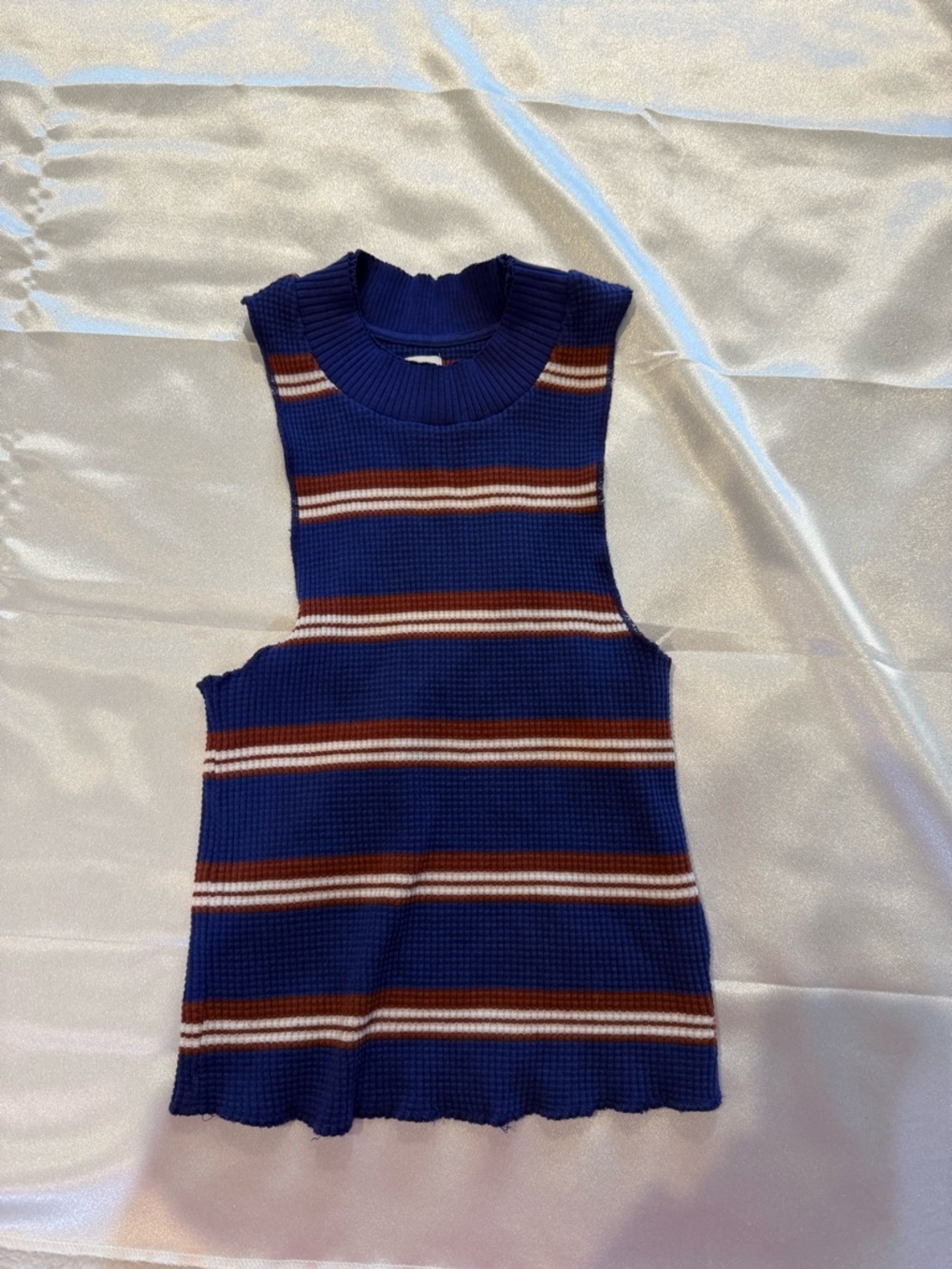 BDG Blue Ribbed Knit Sleeveless Top with Stripe Detail